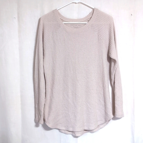 American Eagle Beige Soft and Sexy Plush Waffleknit Long Sleeve Top Size Small - Picture 1 of 4